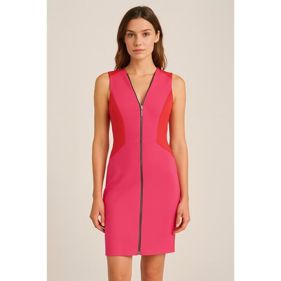 Elie Tahari Colorblock Zipper Sleeveless Mini Dress Pink 0 Feminine Career Bold - Picture 1 of 10